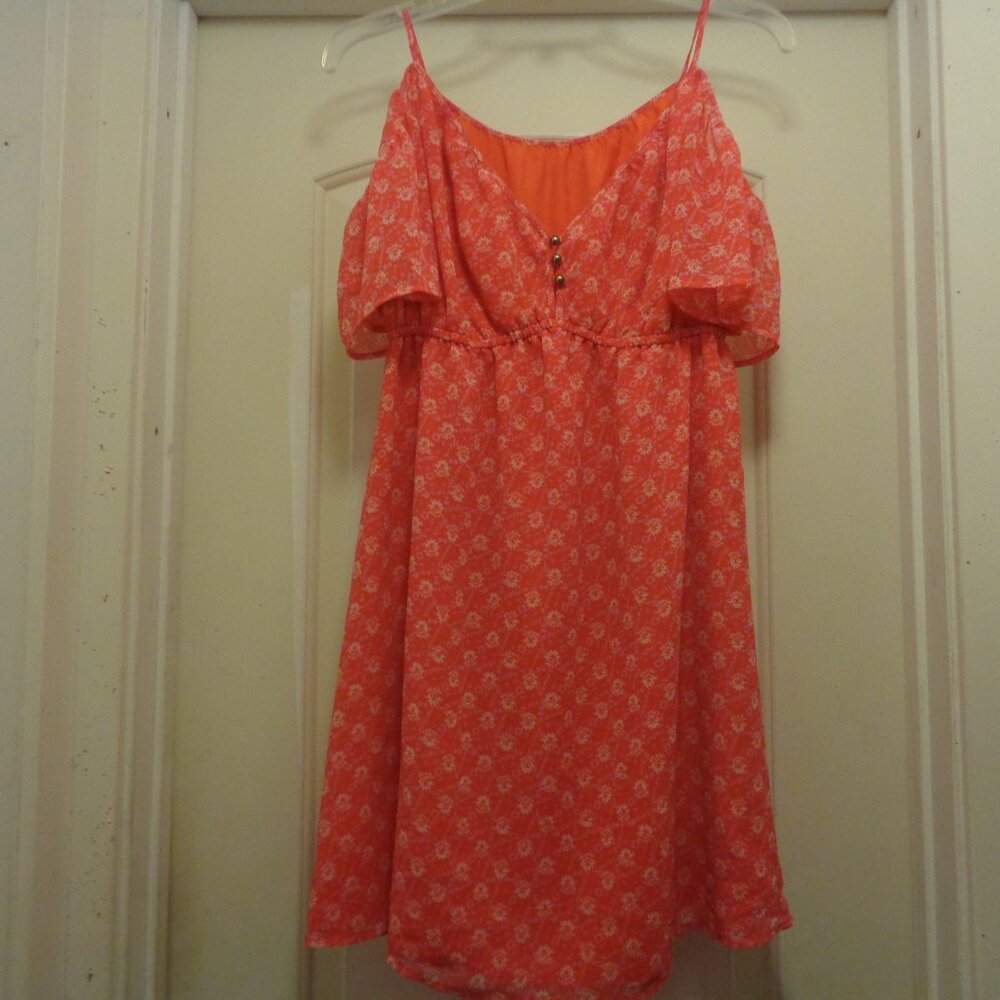 TANGERINE DREAM & WHITE OFF SHOULDER MINI DRESS M